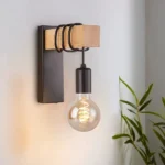 Retro Wood LED Wall Lamp – Industrial Night Light for Bedroom & Bathroom