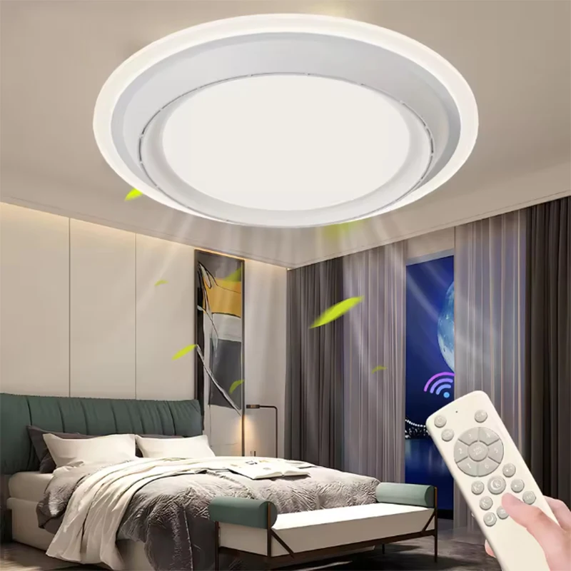 Modern Bladeless LED Ceiling Fan – Remote Control, 6-Speed, Bedroom Lamp