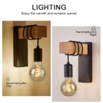 Retro Wood LED Wall Lamp – Industrial Night Light for Bedroom & Bathroom - Image 3