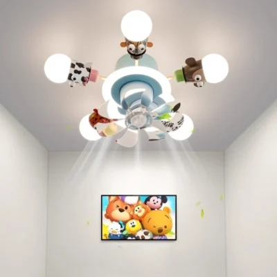 Nordic Cartoon LED Ceiling Fan Light – Children’s Bedroom Boys & Girls