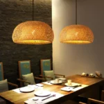 Hand-Woven Rattan Pendant Light – Bamboo Lantern LED Hanging Fixture