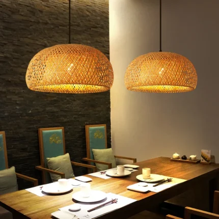 Hand-Woven Rattan Pendant Light – Bamboo Lantern LED Hanging Fixture