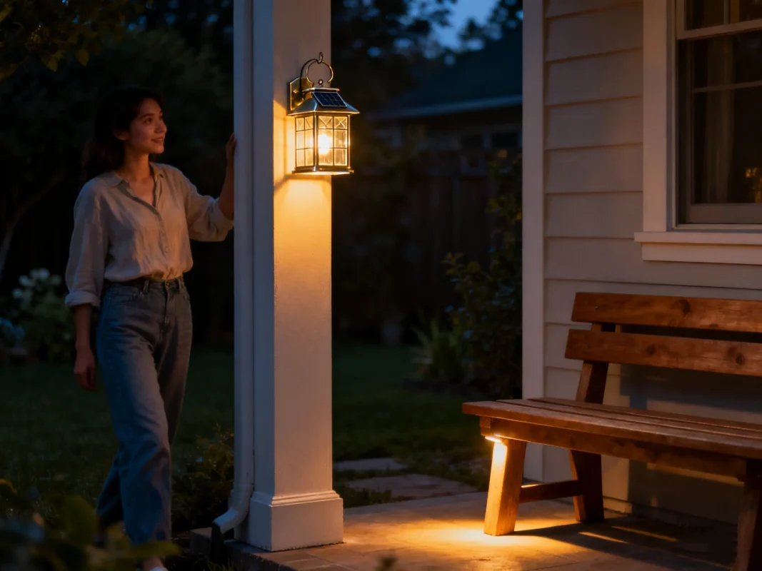 solar lantern on post